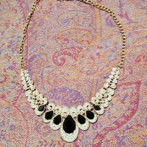 Vintage Style Rhinestone and Black Onyx Choker Necklace